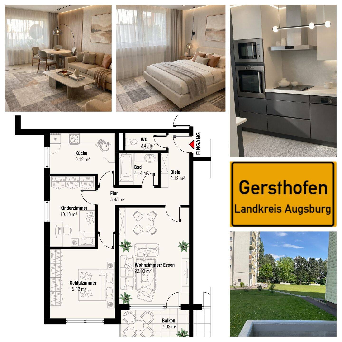 ETW mit Aussichtsblick über den Dächern von Gersthofen inkl. TG – sehr Citynah gelegen! VB!, 86368 Gersthofen