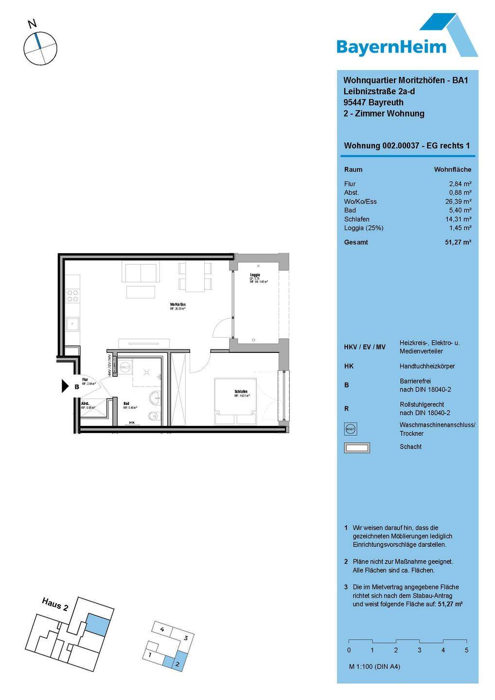 Erstbezug 2-Zimmer-Wohnung (EK II), 95447 Bayreuth (Altstadt Birken Glocke Meyernberg Saas)