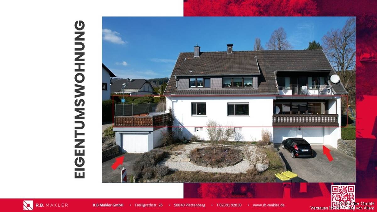 R.B. Makler: Großzügige Eigentumswohnung im Erdgeschoss mit Terrasse und zwei Garagen!, 58849 Herscheid