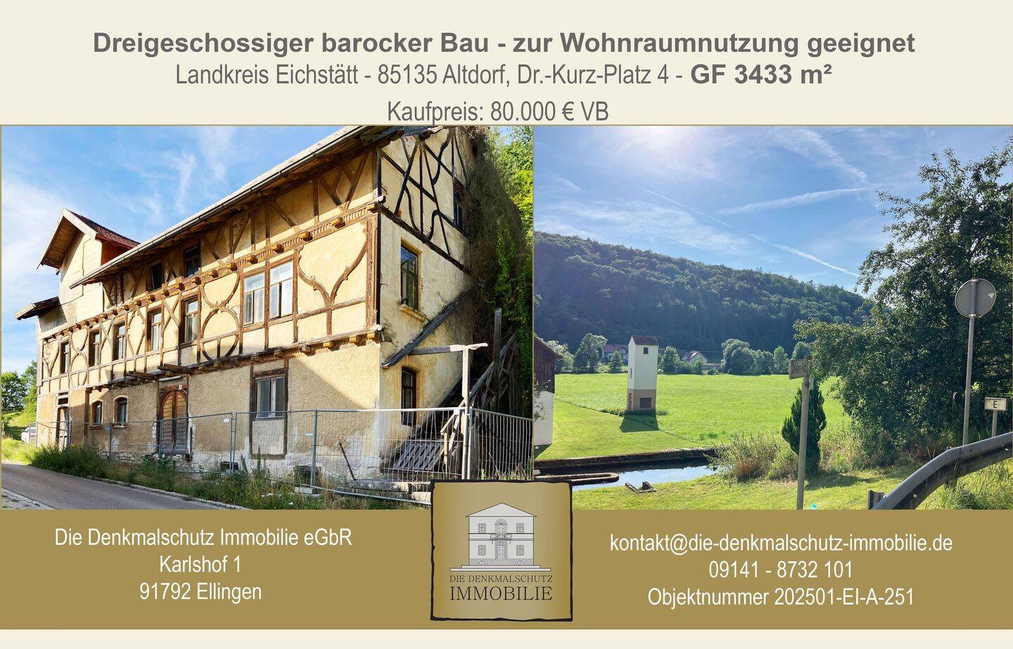 Dreigeschossiger barocker Bau – zur Wohnraumnutzung geeignet, 85135 Titting