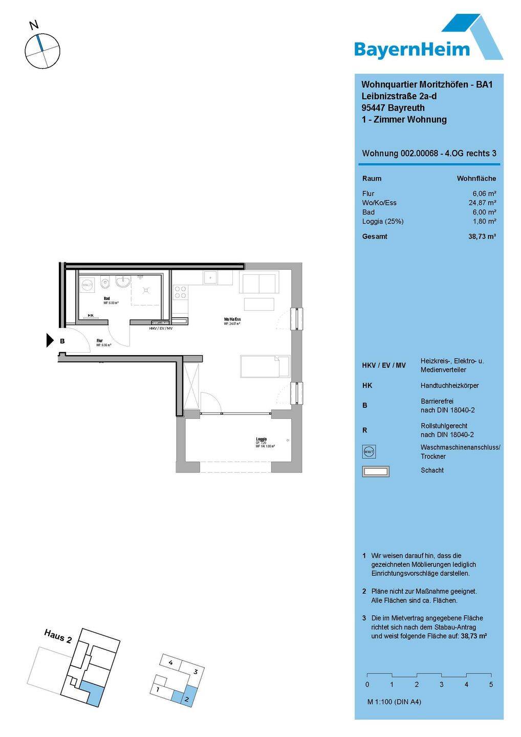 Erstbezug 1-Zimmer-Wohnung (EK II), 95447 Bayreuth (Altstadt Birken Glocke Meyernberg Saas)