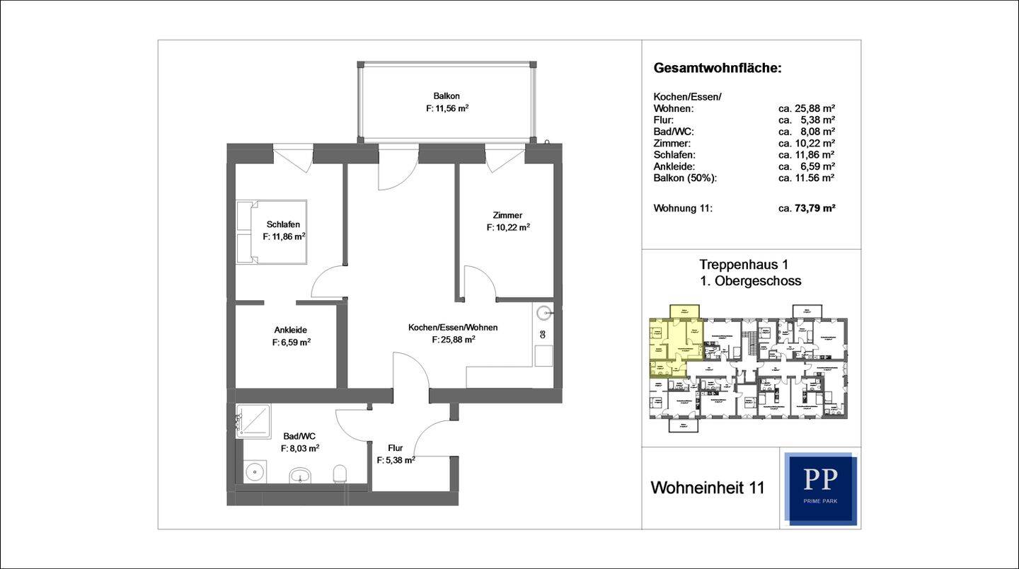3 Zimmer Wohnung im 1.OG mit EBK und Balkon im PRIME PARK, 63743 Aschaffenburg (Gailbach Innenstadt Obernau Obernauer Kolonie Schweinheim)