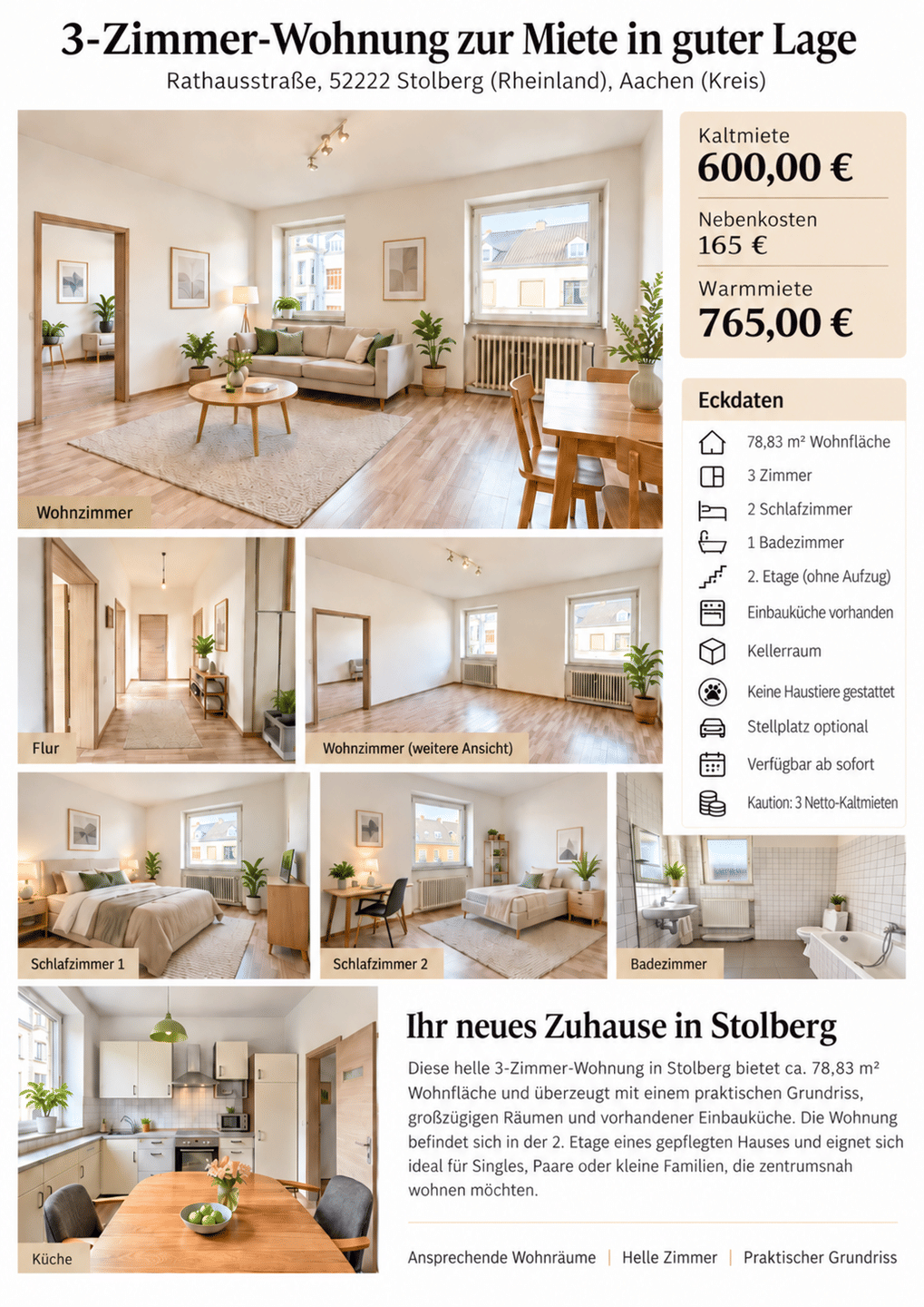 3-Zimmer-Wohnung zur Miete in guter Lage, 52222 Stolberg (Rhld.)