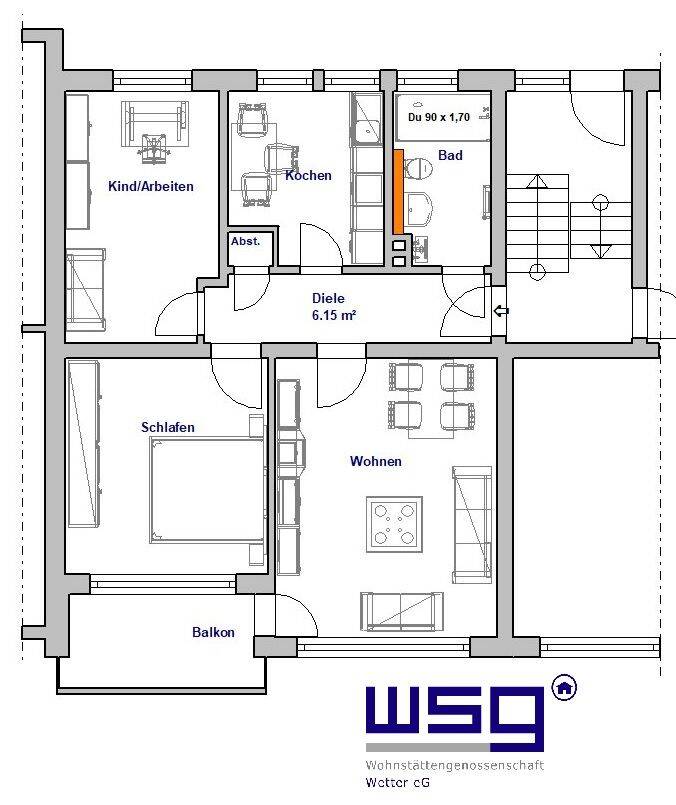 Gepflegte 3-Zimmer-Wohnung im I. OG, 58300 Wetter (Ruhr)