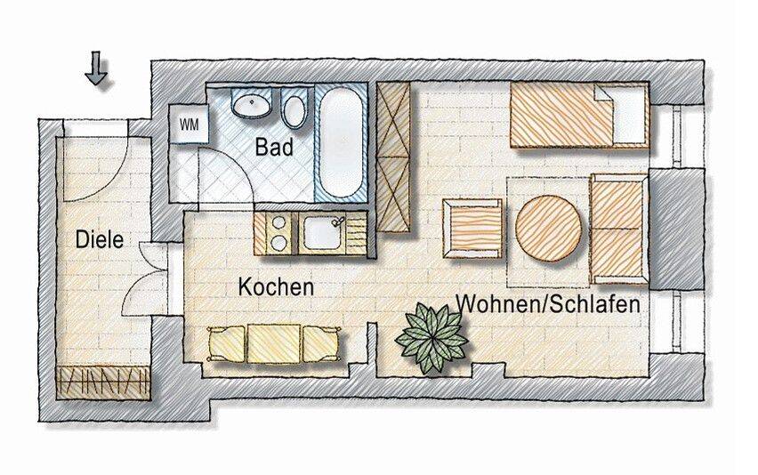 1-Zimmer-Wohnung für junge Leute oder Pendler mit kleiner EBK, 9322 Penig