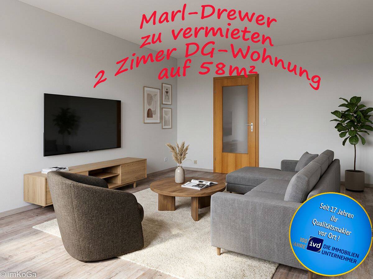 MARL – DREWER: Hier ist gemütliches WOHNEN unter dem Dach auf ca. 58m², 45770 Marl