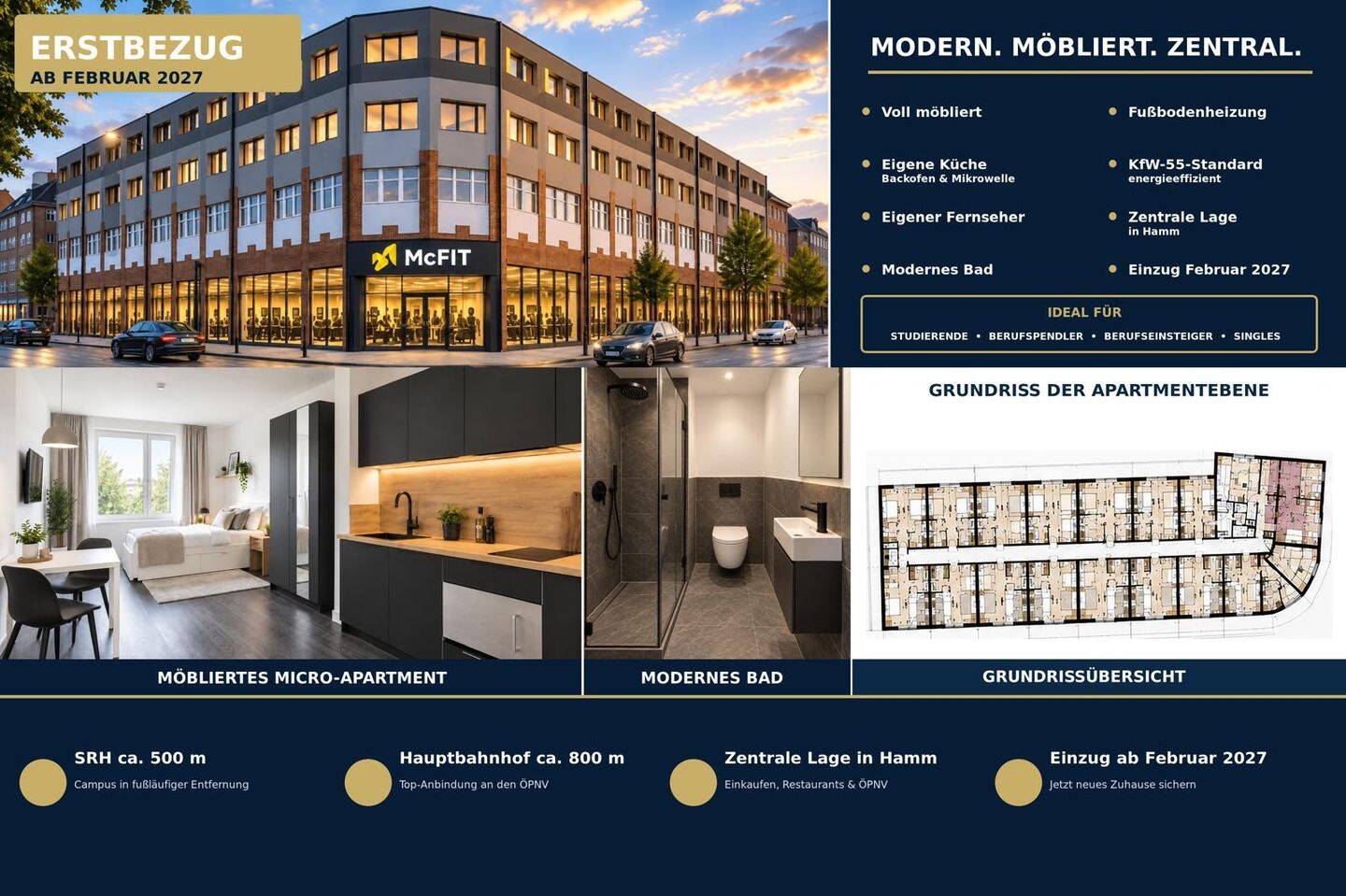 ERSTBEZUG AB FEBRUAR 2027 | VOLL MÖBLIERT | FH 500 M | HBF 800 M | McFIT IM HAUS, 59065 Hamm (Hamm-Mitte Hamm-Norden)