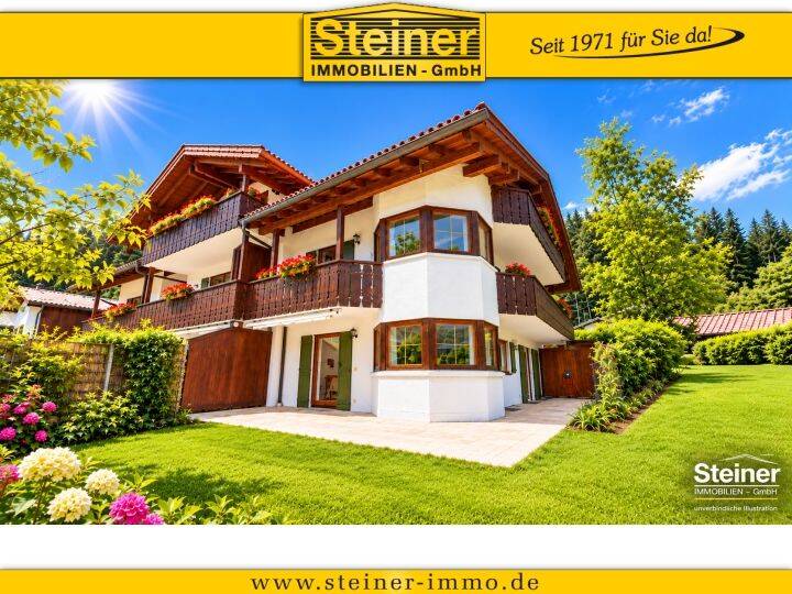5-Raum-Garten-Wohnung ca. 82 m²+ Hobby-Räume UG ca. 30 m², EG + UG, Eck-Terrasse, Erker, TG-Platz auf Wunsch, 82467 Garmisch-Partenkirchen