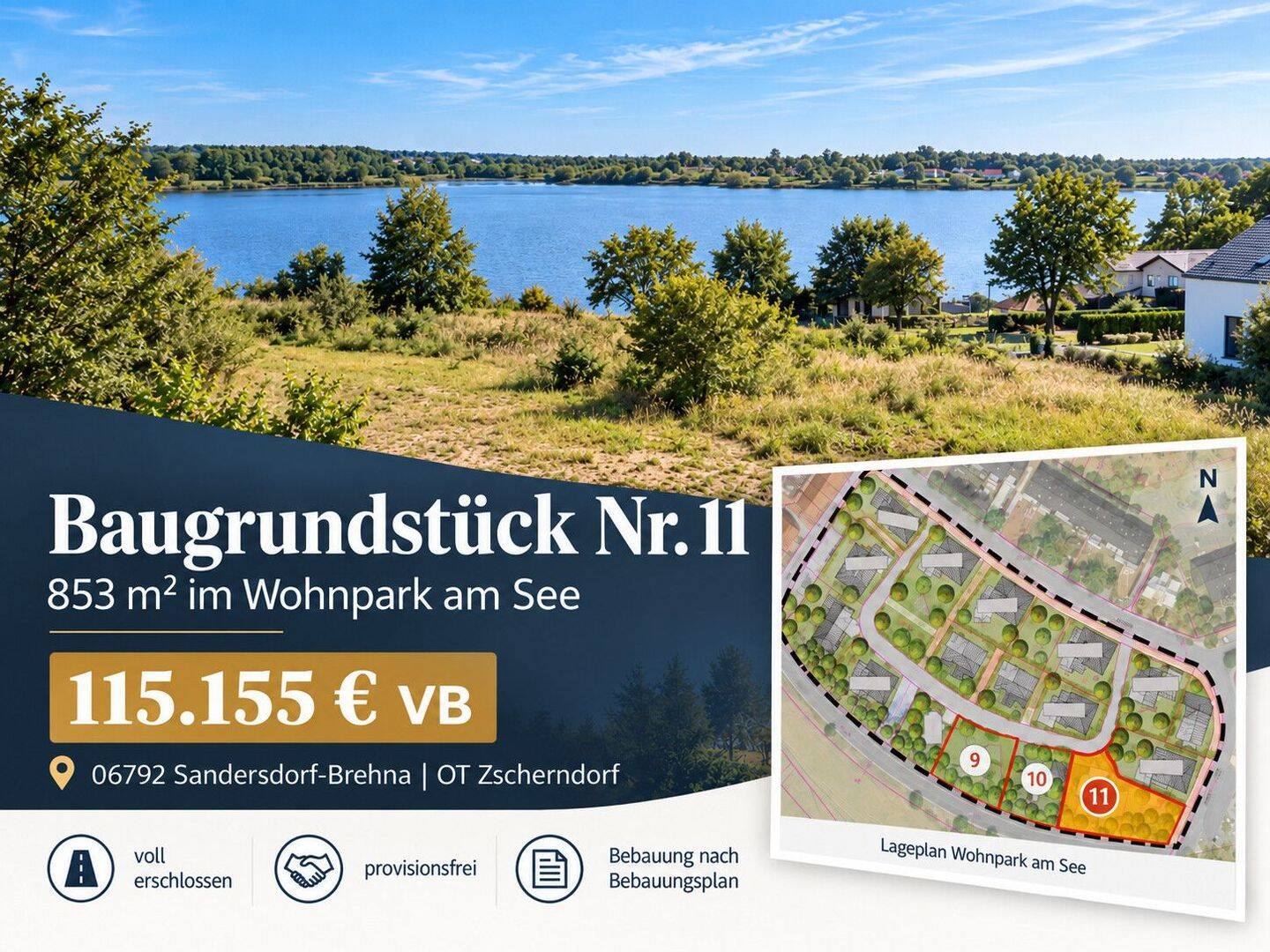 853 m² Baugrundstück im Wohnpark am See – Zscherndorf, 6794 Sandersdorf-Brehna