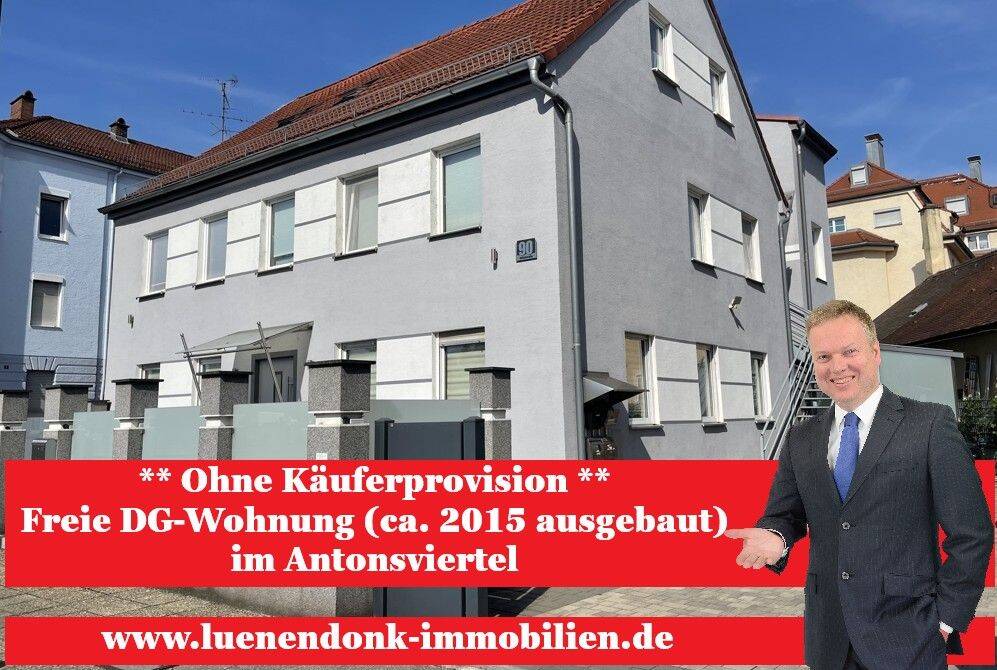 Freie DG-Wohnung ca. 2015 ausgebaut mit Garten-/Terrassenanteil im Antonsviertel, 86159 Augsburg (Antonsviertel Hochfeld Innenstadt Universitätsviertel)