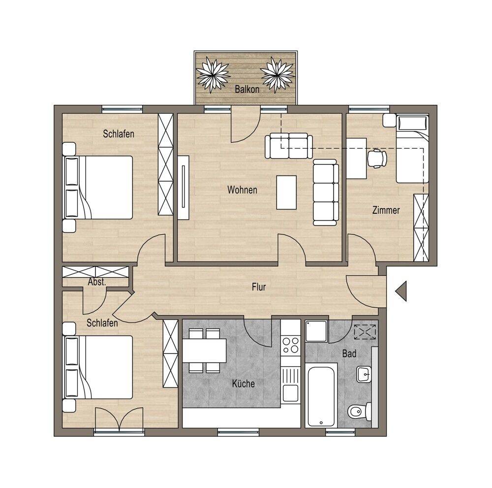 Greifswald, ETW nahe der Innenstadt, gut aufgeteilte 4 Zi- Wohnung, Balkon Süd-West Lage, Keller, PKW-Stellplatz, 17489 Greifswald