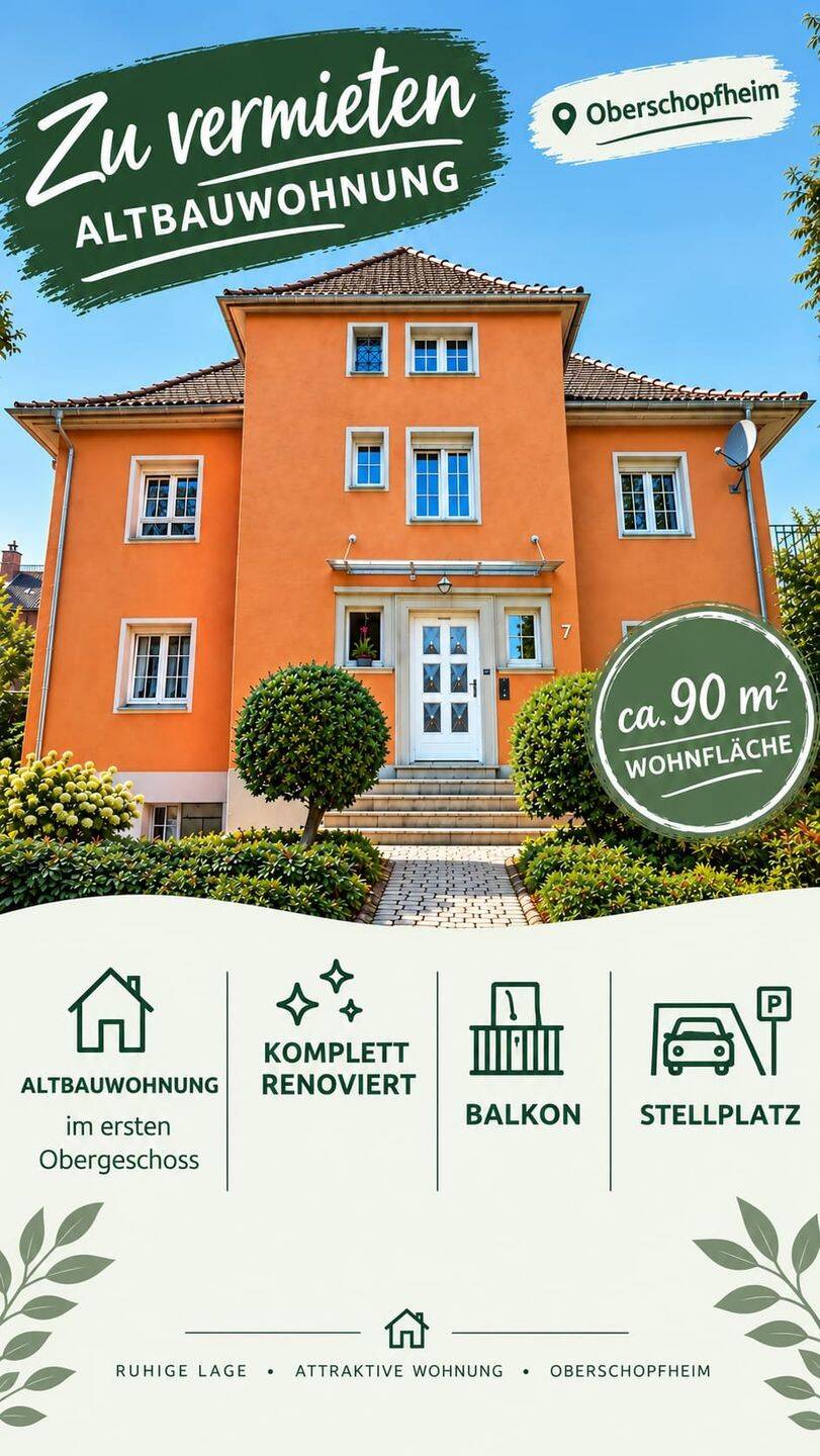 Frisch renovierte 3-Zimmer-Wohnung mit Balkon – 90 m² in Oberschopfheim, 77948 Friesenheim