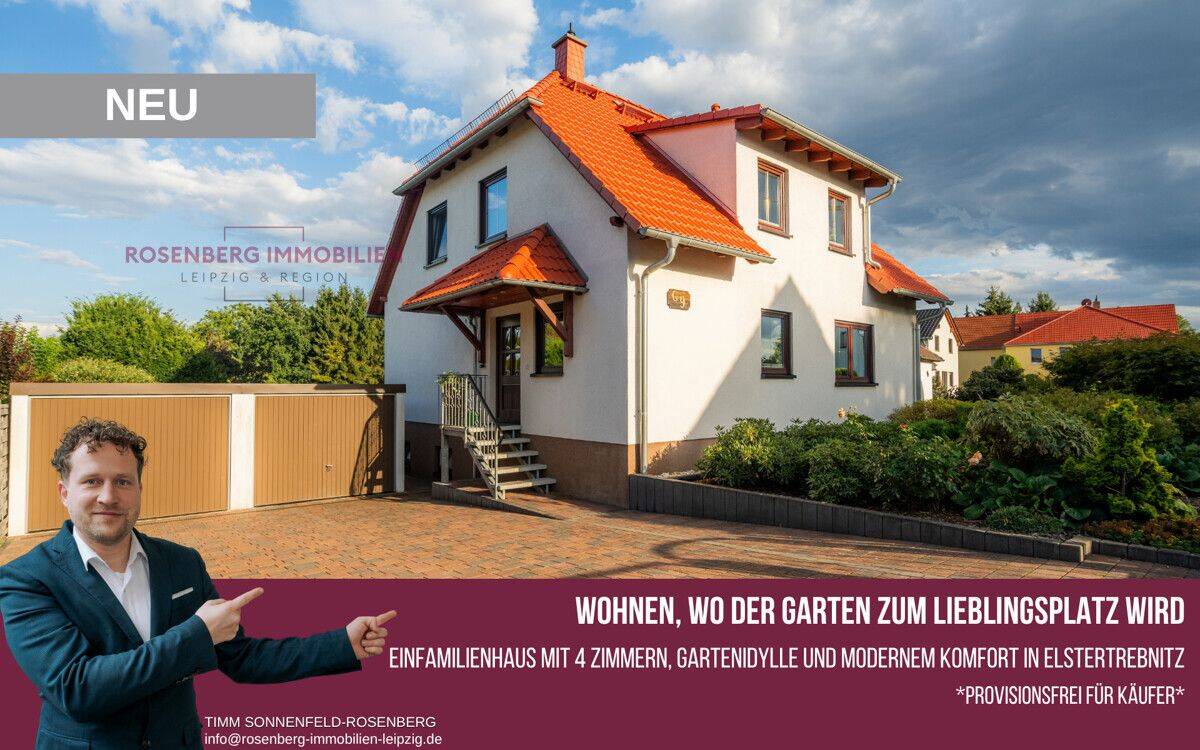 Provisionsfrei für Käufer: Familienhaus mit Traumgarten, Teich, Balkon & Garagen bei Leipzig, 4523 Elstertrebnitz