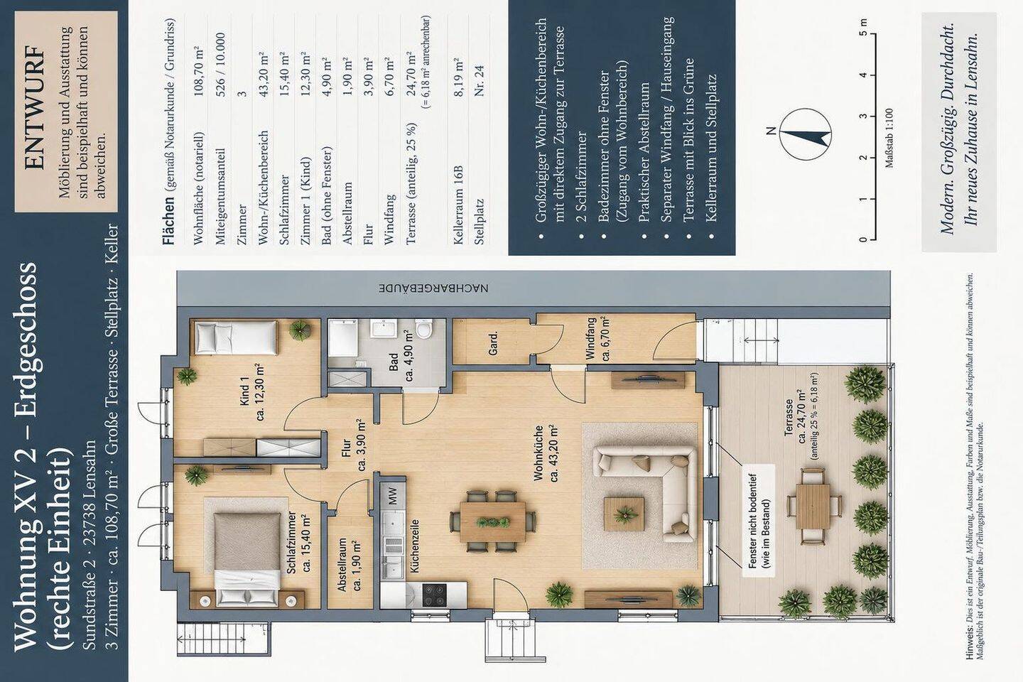 3-Zi.-Wohnung mit großer Terrasse | umfassend saniert | nur 13 km bis Grömitz, 23738 Lensahn