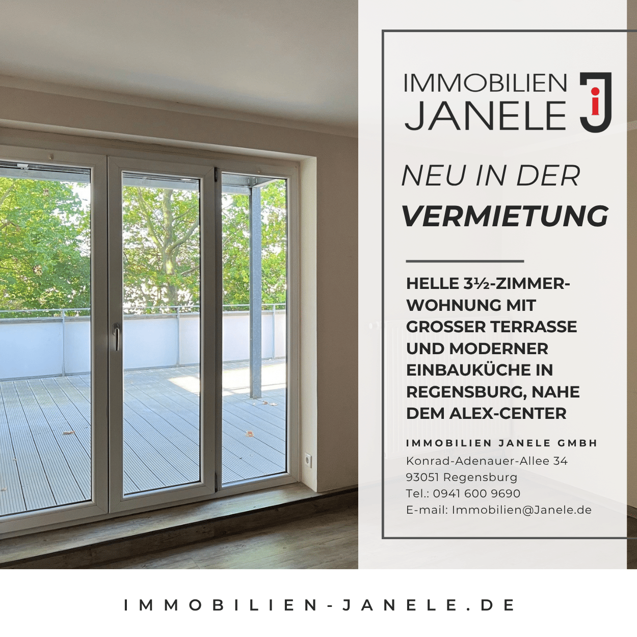 Helle 3½-Zimmer-Wohnung mit großer Terrasse und moderner Einbauküche in Regensburg, nahe dem Alex-Center, 93057 Regensburg (Brandlberg-Keilberg Konradsiedlung-Wutzlhofen Reinhausen Sallern-Gallingkofen)