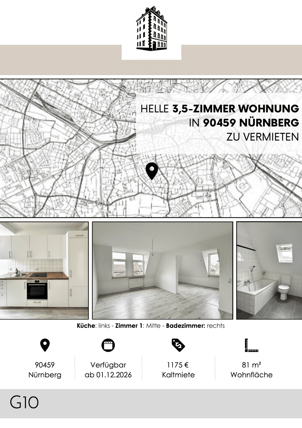 Lichtdurchflutete 3,5-Zimmer-Wohnung mit neuer Einbauküche, 90459 Nürnberg