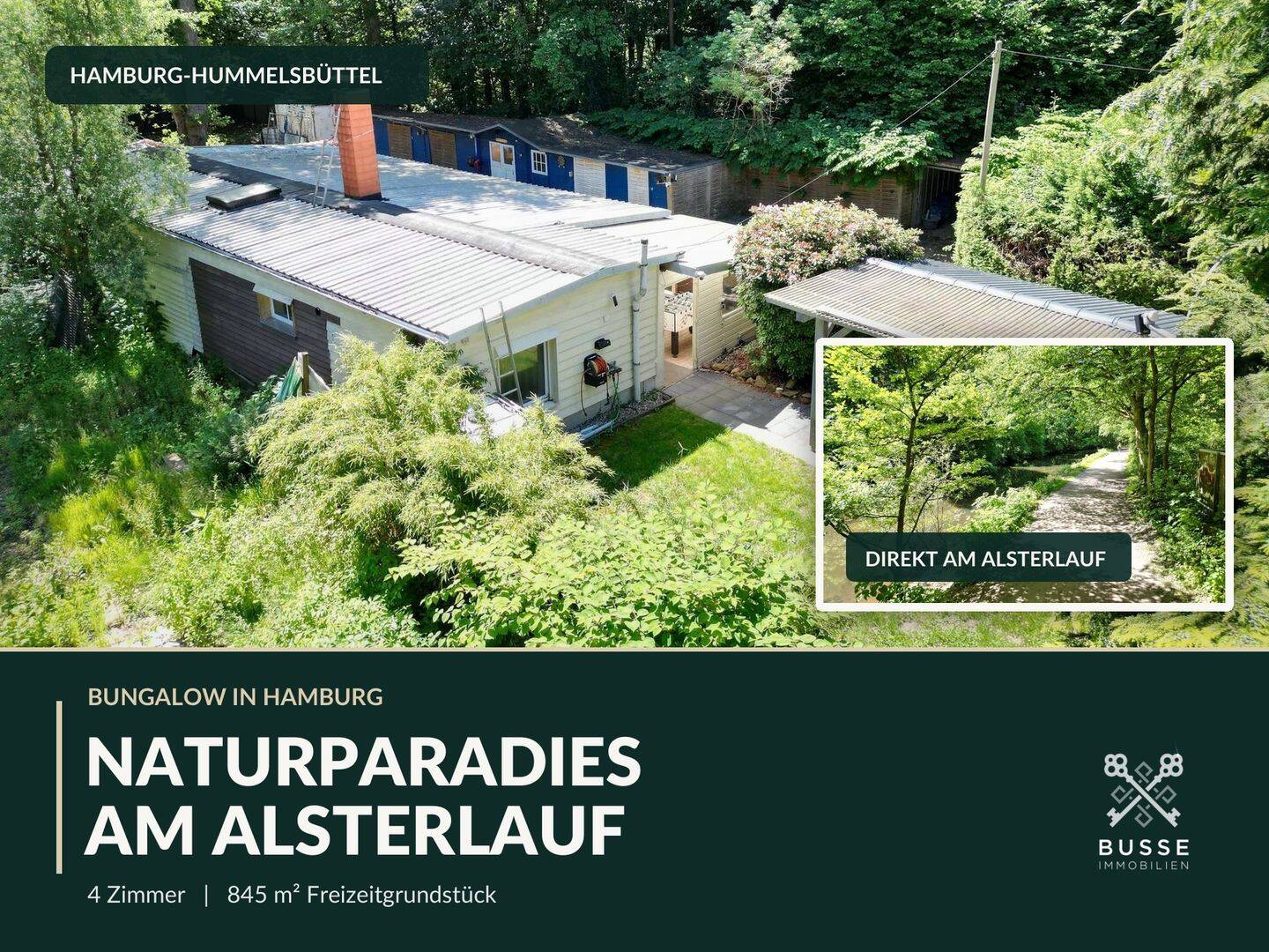 Naturrefugium direkt am Alsterlauf | Bungalow mit 5 Zi. | 845 m² Freizeitgrundst. | HH-Hummelsbüttel, 22339 Hamburg (Hamburg-Nord Fuhlsbüttel Hummelsbüttel)