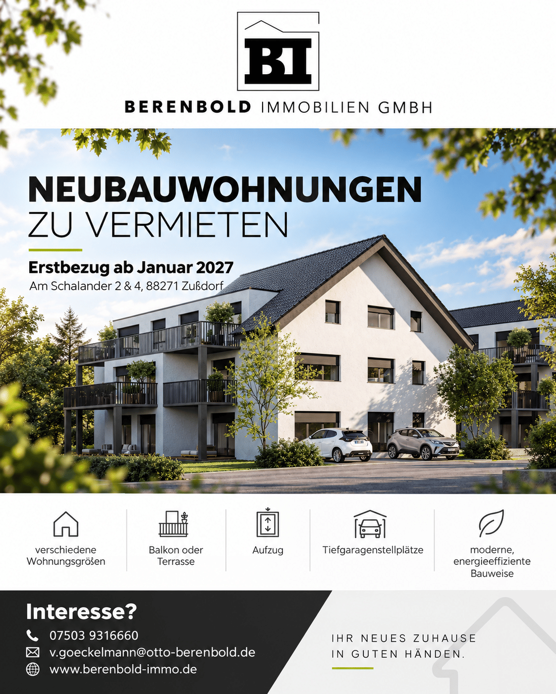 Neubau 3-Zimmer-Wohnung mit Terrasse & Garten in Zußdorf – Erstbezug, 88271 Wilhelmsdorf