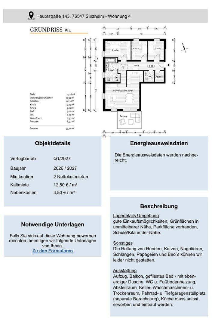 Attraktive 4- Zimmer-Neubauwohnung W4, 76547 Sinzheim