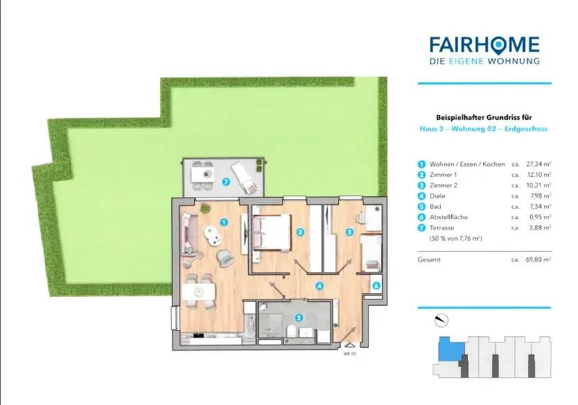 Hochwertige Neubauwohnung mit eigenem Garten und Tiefgaragenstellplatz in Bergheim-Glessen, 50129 Bergheim