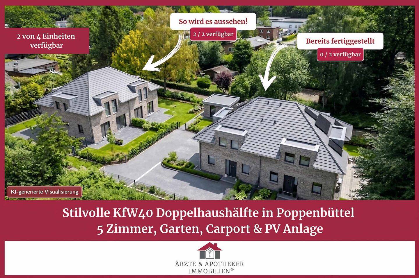 Neubau: Stilvolle Doppelhaushälfte in Poppenbüttel mit 5 Zimmern, Garten, Carport, PV (KFW40), 22399 Hamburg (Wandsbek Hummelsbüttel Lemsahl-Mellingstedt Poppenbüttel)