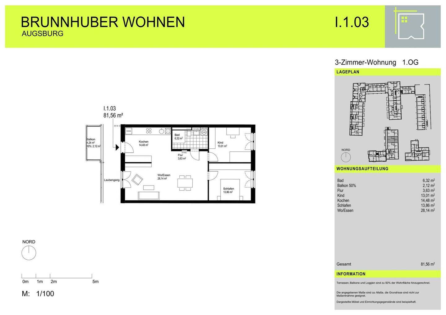 3-Zimmer-Wohnung in Augsburg / Schallerstraße, 86154 Augsburg (Oberhausen)
