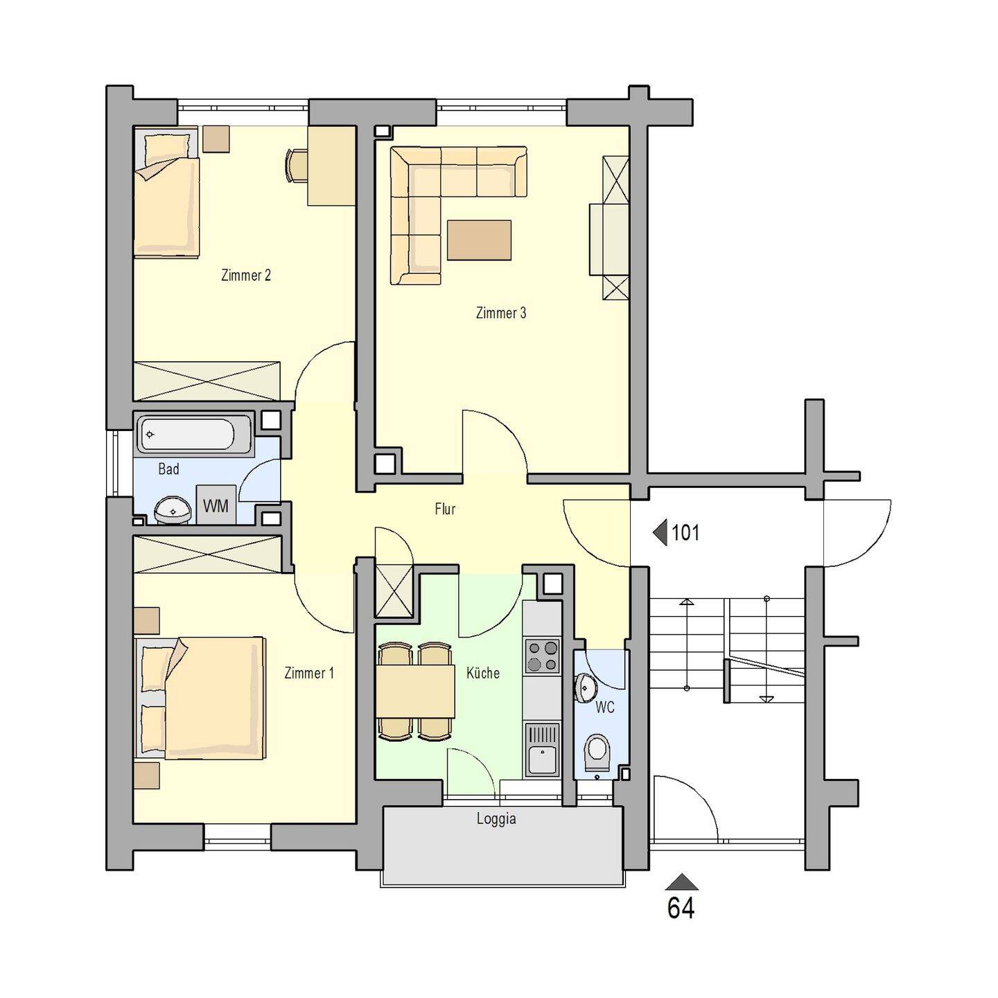 Schöne 3-Zimmer-Wohnung für berufstätige junge Familien, 90453 Nürnberg