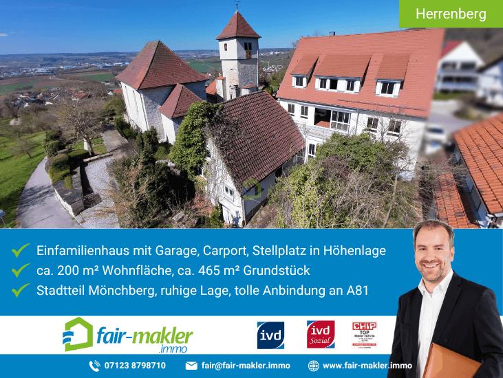FAIR-MAKLER: Familiendomizil in herrlicher Aussichtslage, 71083 Herrenberg