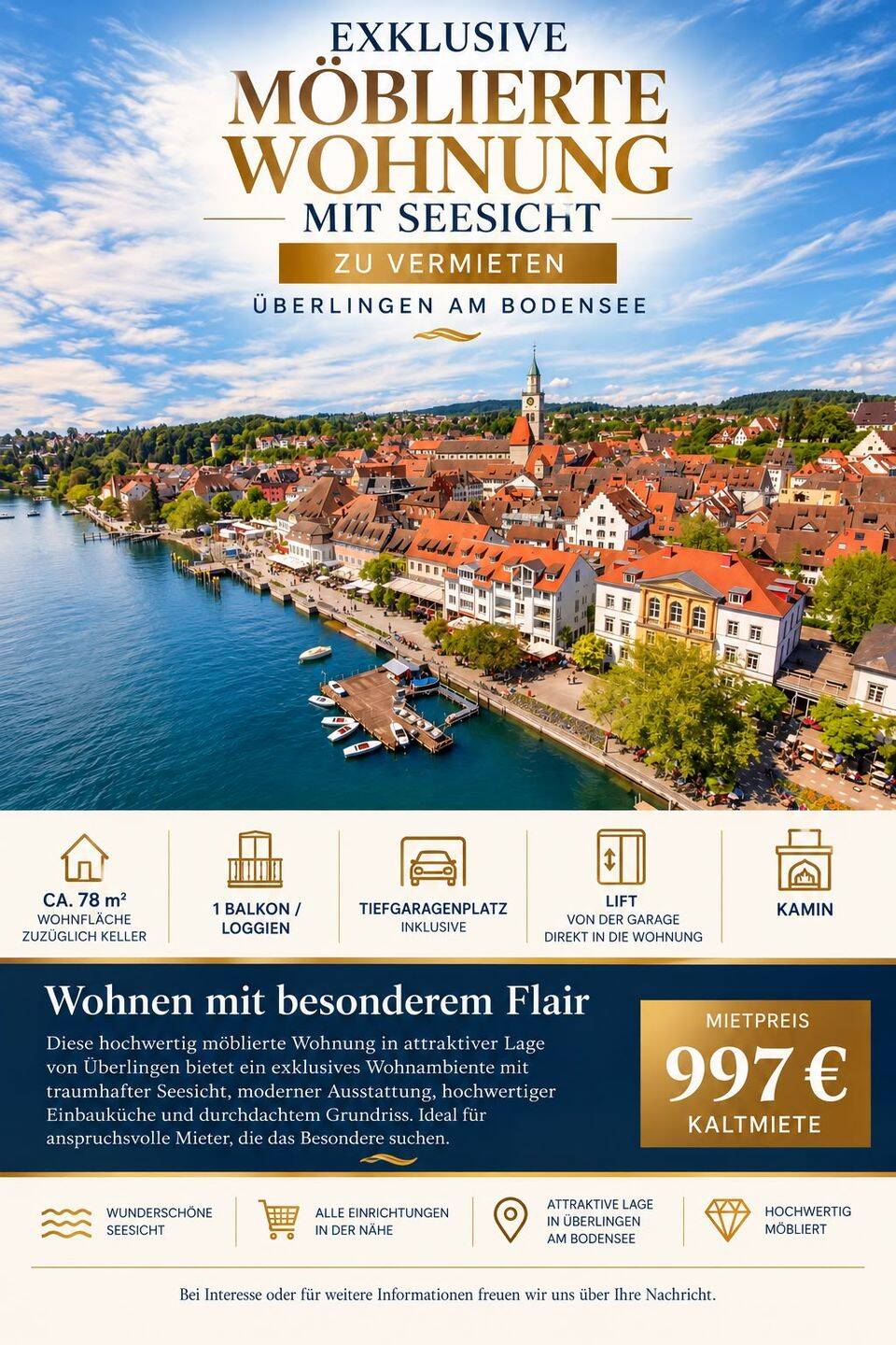 elegante Wohnung mit Seesicht zu vermieten, 88662 Überlingen