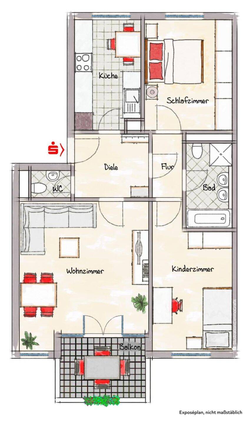 Helle 3-Zimmer-Wohnung mit Balkon, Aufzug & zwei Stellplätzen in Schweinfurt-Eselshöhe, 97422 Schweinfurt