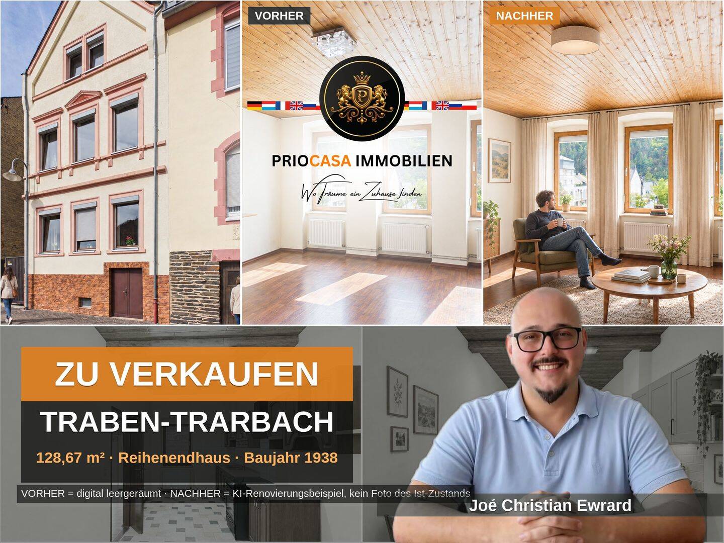 Ehemaliges Ferienhaus | Innenhof & Nebengebäude | Ausgebautes Dachgeschoss | 3 Schlafzimmer | 2 Bäder | ca. 128 m² Wfl. | Traben-Trarbach, 56841 Traben-Trarbach