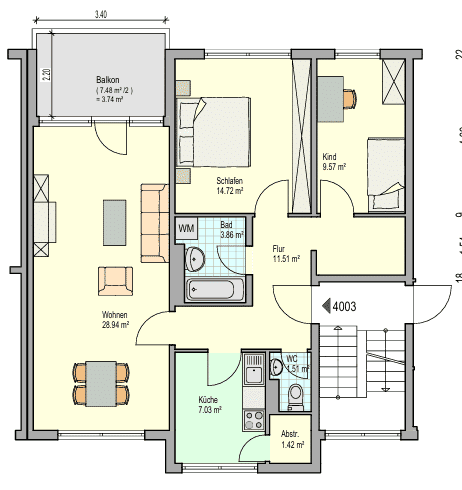 Lichtdurchflutete 3-Zimmer-Wohnung mit Balkon in Göppingen, 73037 Göppingen