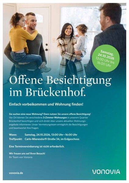 Tag der offenen Besichtigung Samstag 24.10.2026 von 13.00 Uhr – 16.00 Uhr, Treffpunkt in der Carlo-Mierendorff-Str. 34 im Erdgeschoss, 34132 Kassel (Bad Wilhelmshöhe Brasselsberg Niederzwehren Nordshausen Oberzwehren)