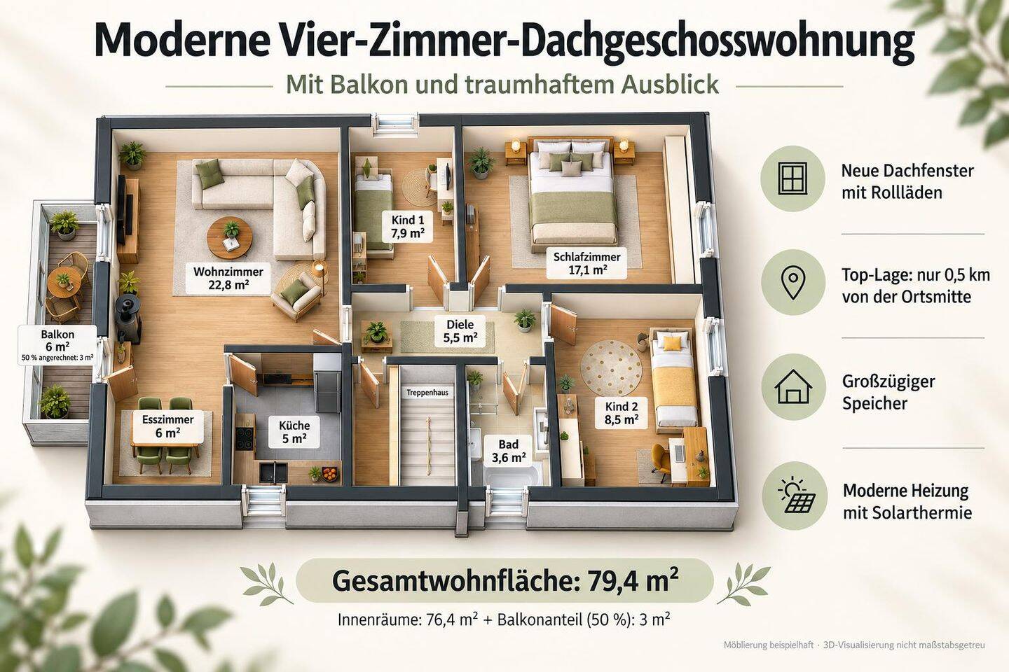 Wohnen mit Ausblick – moderne 4-Zimmer-Dachgeschosswohnung mit Balkon in Lenzkirch, 79853 Lenzkirch