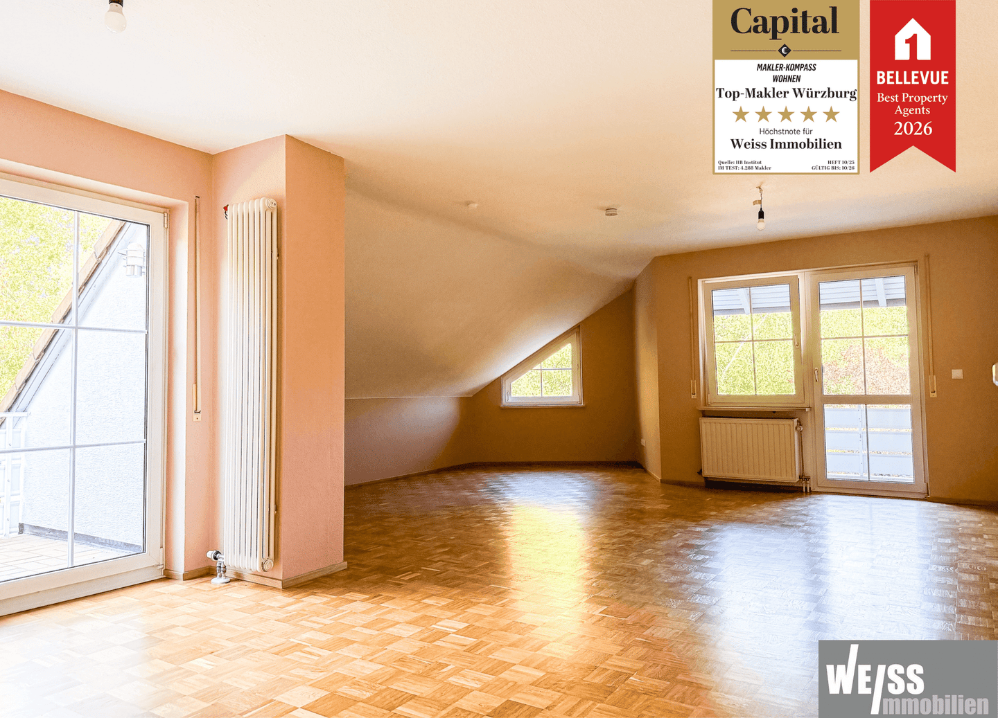 Traumhafte Dachgeschosswohnung mit Balkon, Loggia und großzügigem Wohnkomfort, 97084 Würzburg (Heidingsfeld Heuchelhof Rottenbauer)