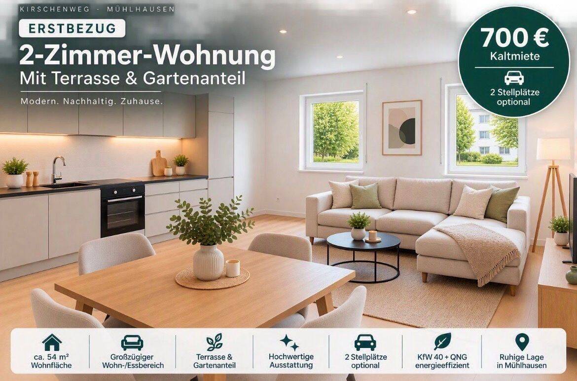 Erstbezug: 2-Zimmer-Whng mit Terrasse & Gartenanteil, 96172 Mühlhausen