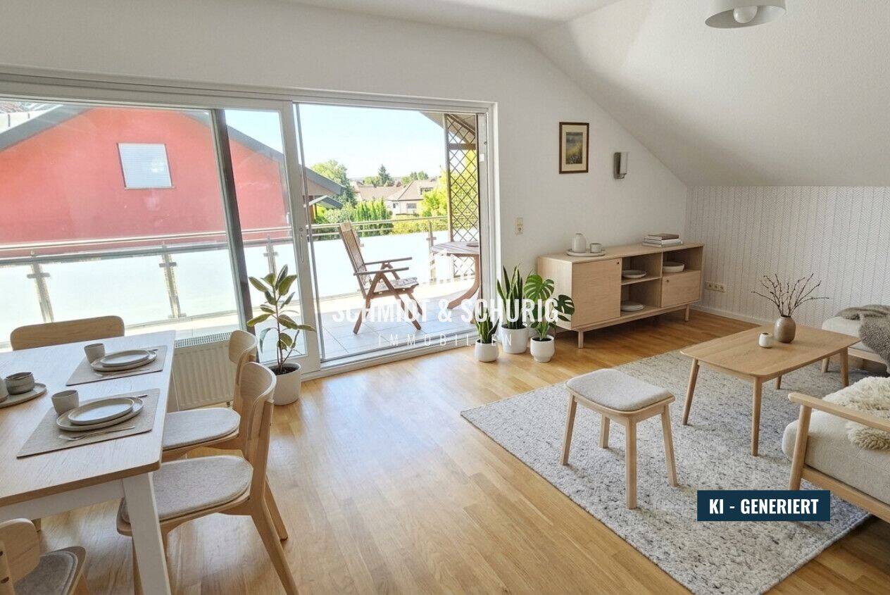 Gepflegte DG-Wohnung mit Balkon, Garten und Kamin in Kraichtal-Bahnbrücken, 76703 Kraichtal