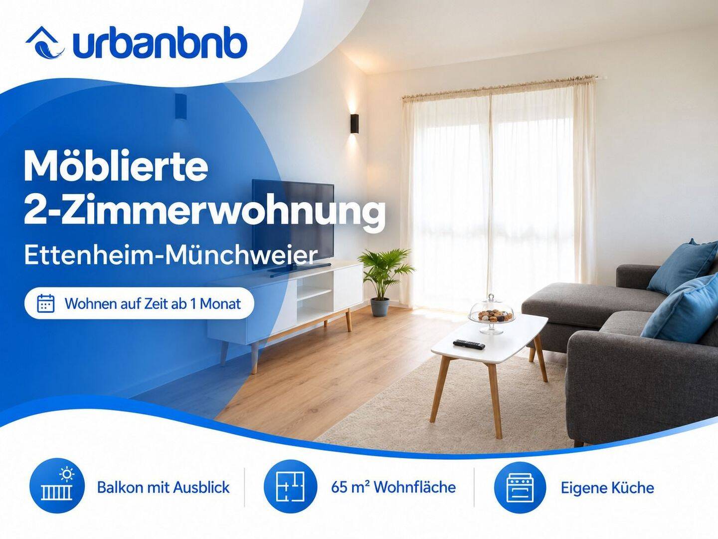 Möblierte 2-Zimmerwohnung mit Balkon – Wohnen auf Zeit in Ettenheim-Münchweier, 77955 Ettenheim