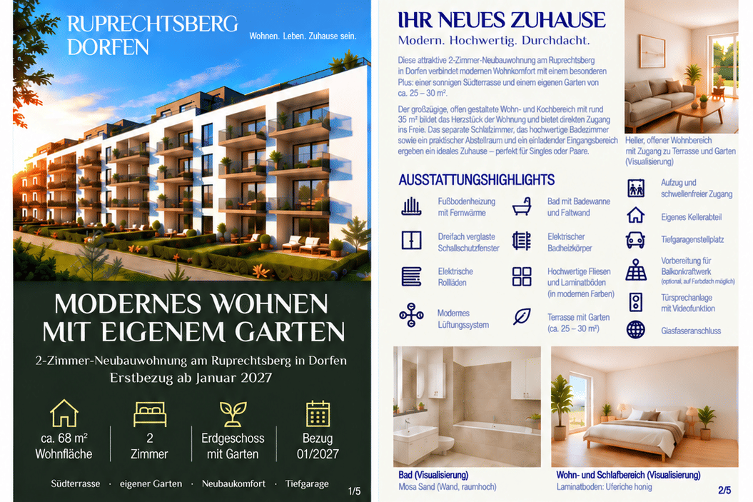 EG-Neubauwohnung (2 Zimmer) mit eigenem Garten – Erstbezug 01/27, 84405 Dorfen