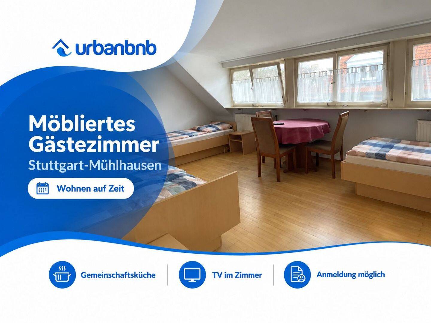 Gästezimmer mit Einzelbetten für Wohnen auf Zeit in Stuttgart-Mühlhausen, 70378 Stuttgart