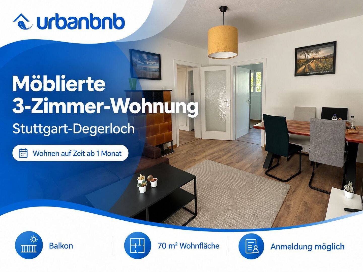 3-Zimmerwohnung: Wohnen auf Zeit Stuttgart – möbliert flexibel mieten, 70597 Stuttgart (Degerloch Hoffeld Kaltental Möhringen Sonnenberg)