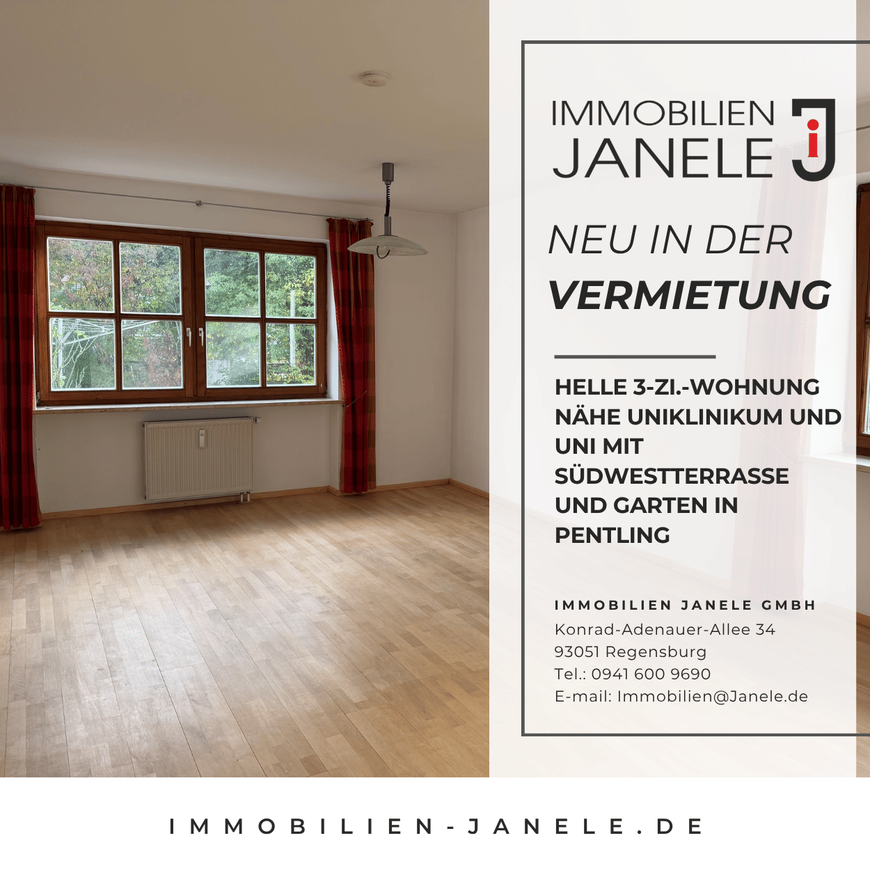 Helle 3-Zi.-Wohnung nähe Uniklinikum und Uni mit Südwestterrasse und Garten in Pentling, 93080 Pentling