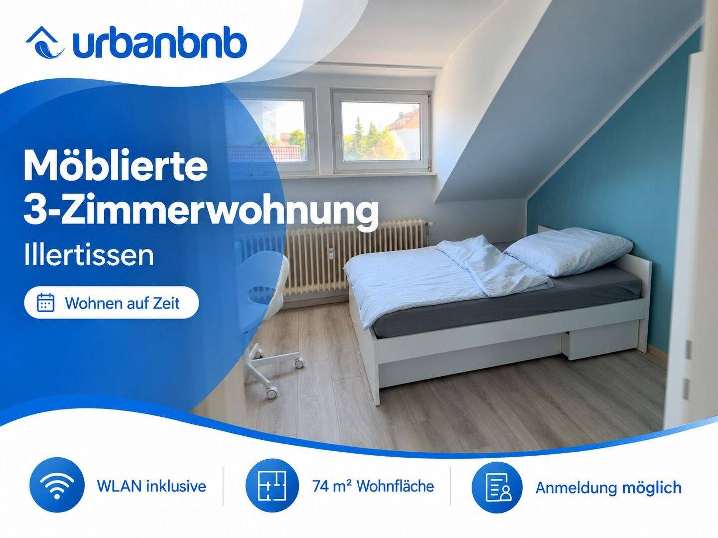 Wohnen auf Zeit: 3-Zimmerwohnung in Illertissen, 89257 Illertissen