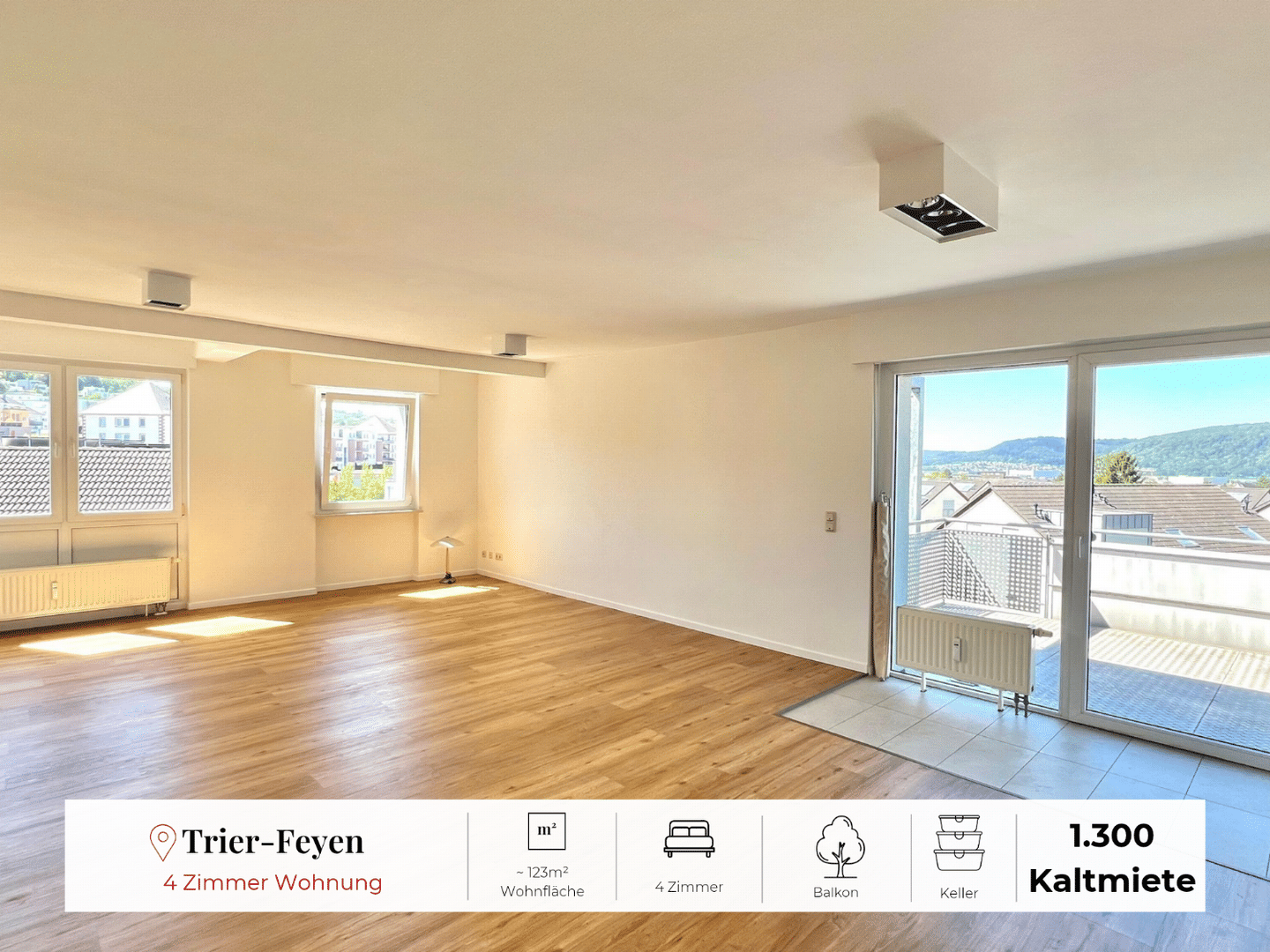 Feyen – schöne helle 4 Zimmer Wohnung mit großem Balkon zu vermieten, 54294 Trier
