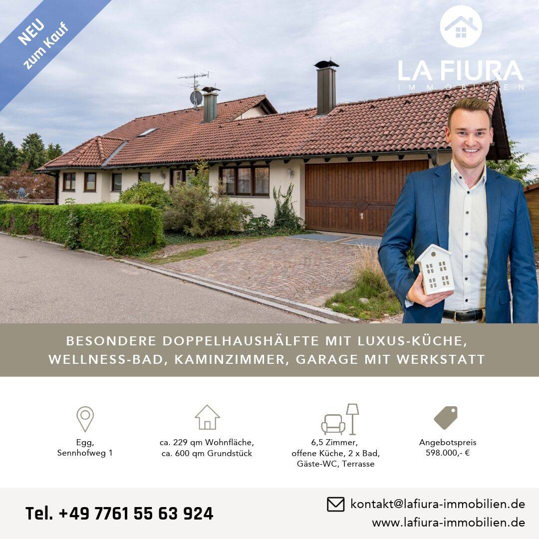 LFI | Besondere Doppelhaushälfte mit Luxus-Küche, Wellness-Bad, Kaminzimmer, Garage mit Werkstatt, 79736 Rickenbach