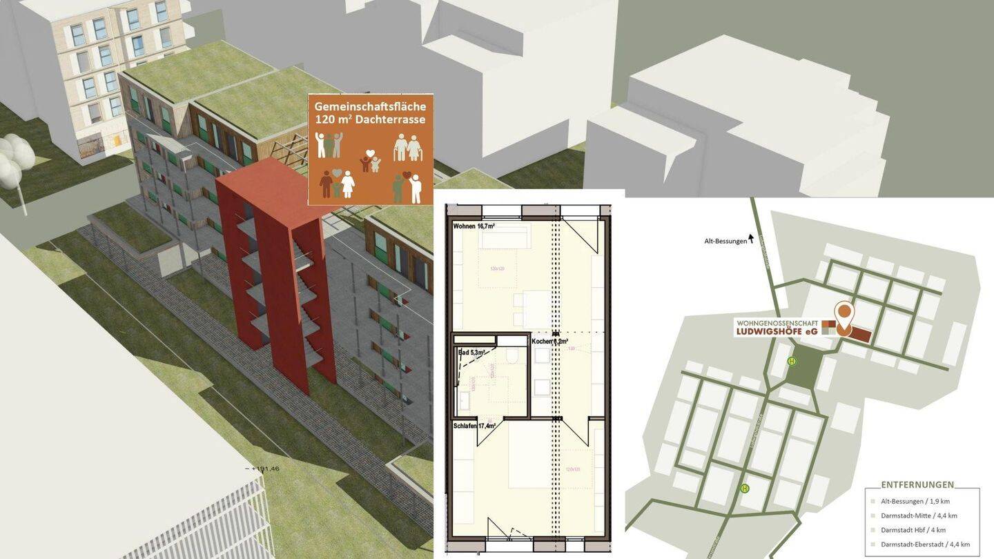 Ludwigshöfe – 2-Zimmer WBS mit GEK (Wohnungssuchend in Darmstadt)- 46 qm (LH), 64285 Darmstadt (Darmstadt)
