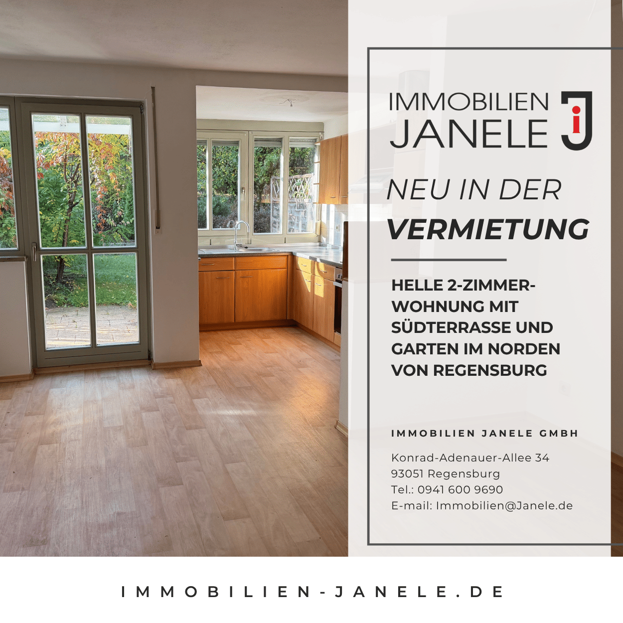 Helle 2-Zimmer-Wohnung mit Südterrasse und Garten im Norden von Regensburg, 93057 Regensburg (Brandlberg-Keilberg Konradsiedlung-Wutzlhofen Reinhausen Sallern-Gallingkofen)