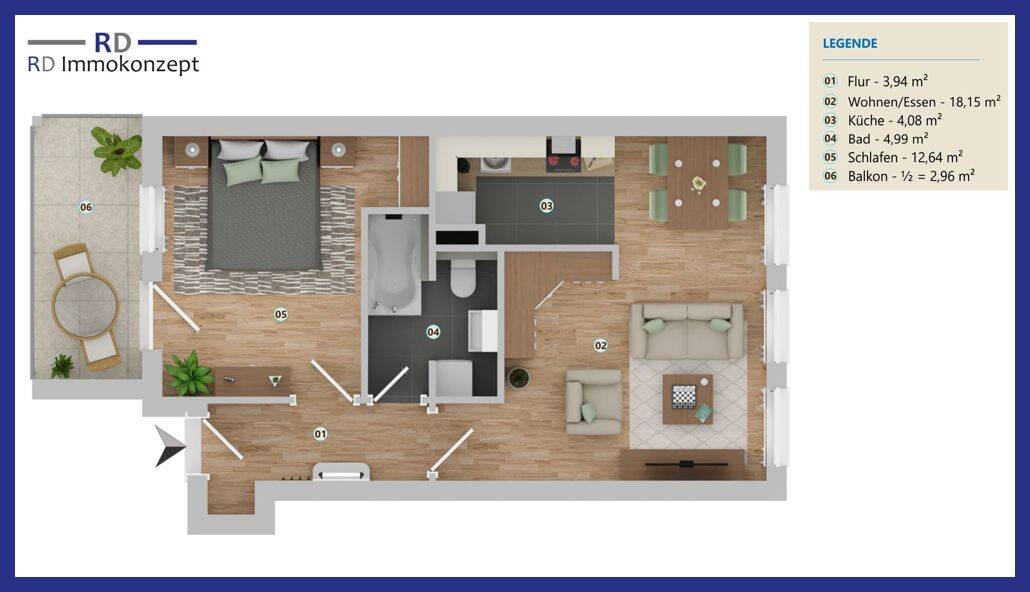 2-Raum-Wohnung mit Balkon & Einbauküche, 7545 Gera (Bieblach Innenstadt Ostviertel Pforten Untermhaus)