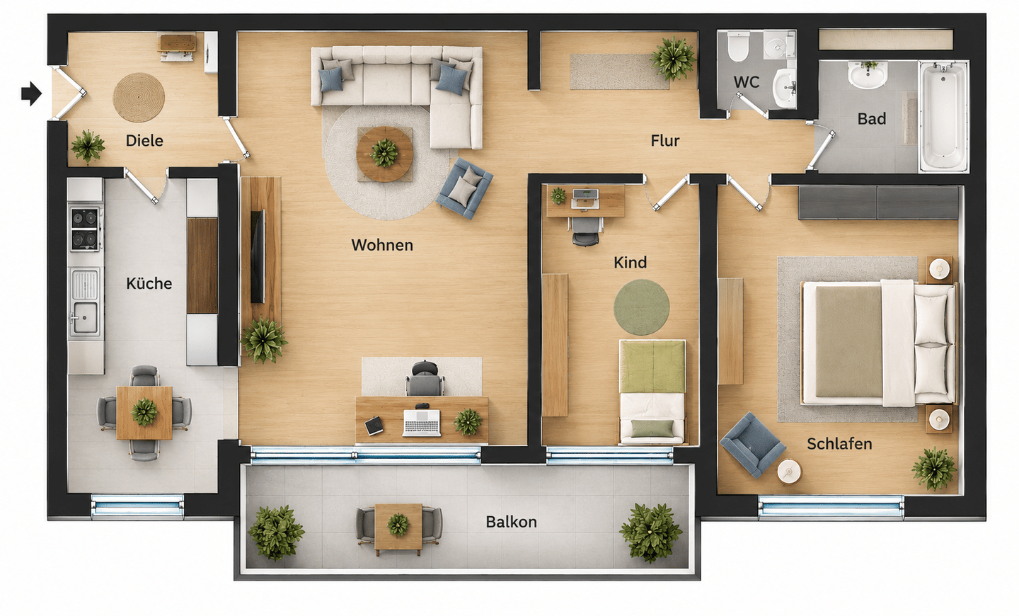 Helle 3-Zimmer-Wohnung mit großem Balkon in Frankfurt-Eckenheim, 60435 Frankfurt am Main