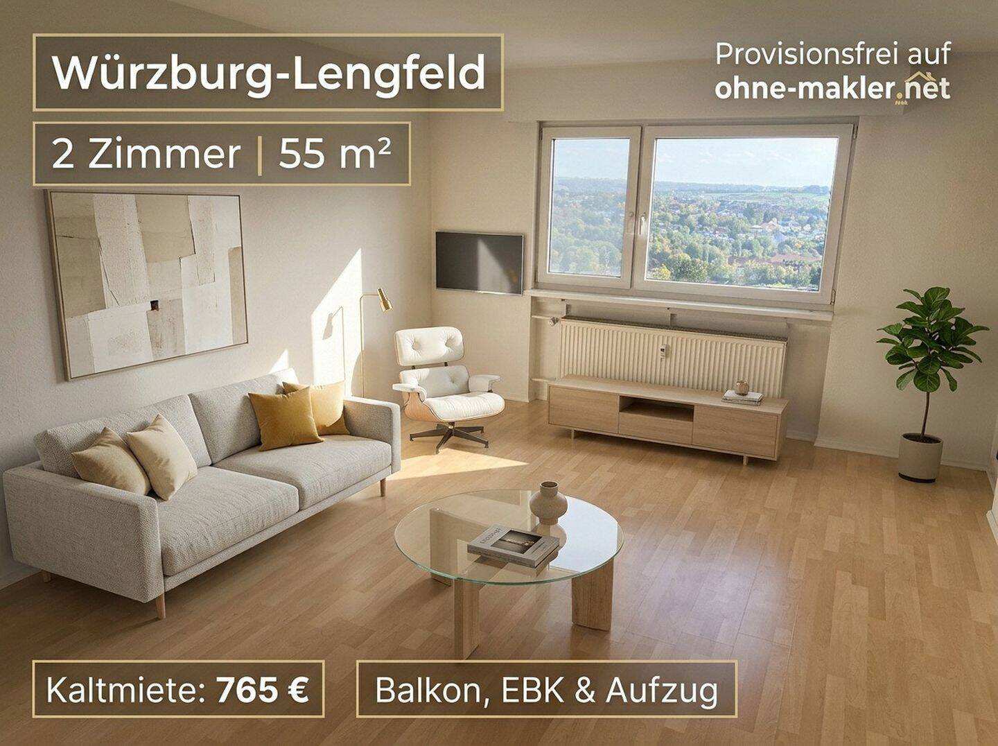 Helle 2-Zimmer-Wohnung mit Südbalkon und Weitblick in Würzburg-Lengfeld, 97076 Würzburg (Grombühl Lengfeld)